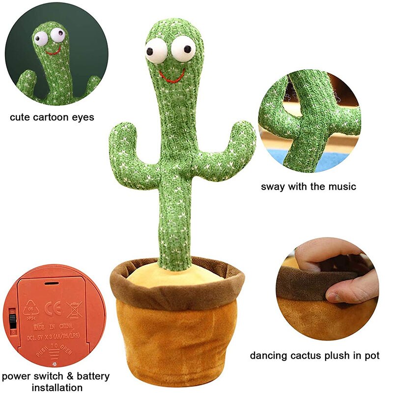 Cactus Dansant Juguete de Peluche que Canta 120 Canciones en Inglés Electrónico